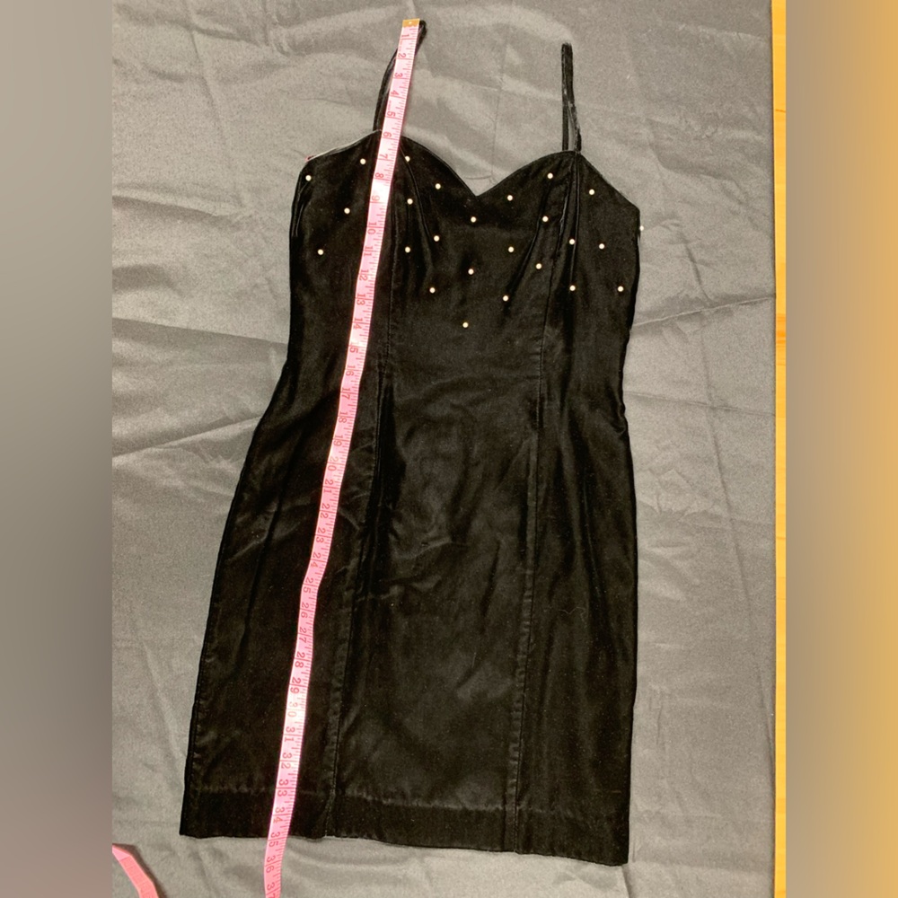 Positively Ellen Vintage black velvet mini dress with faux pearl beads. - Picture 7 of 8